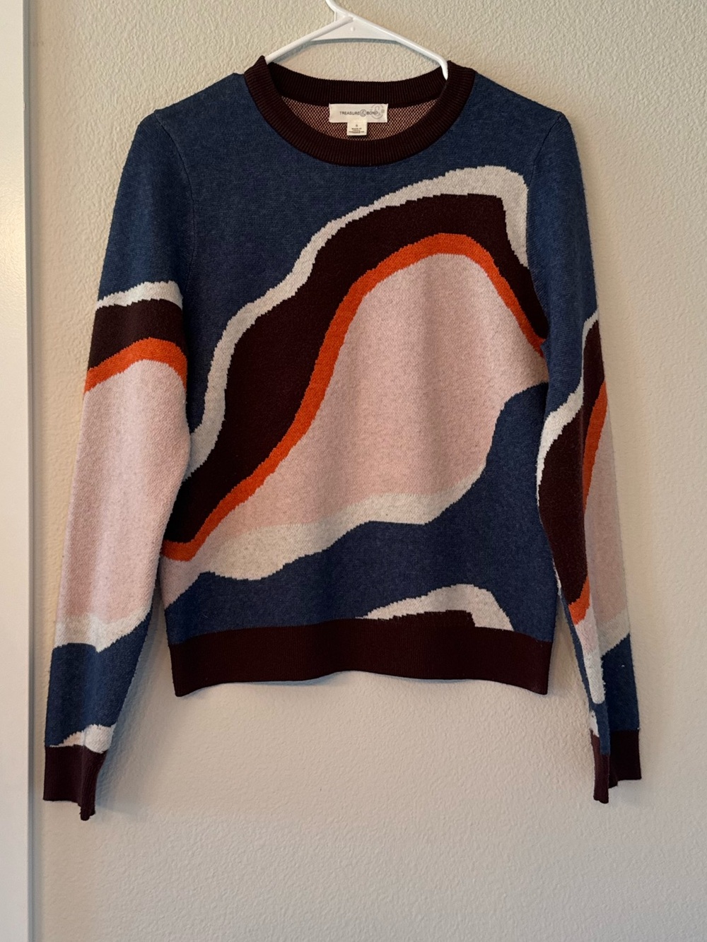 Treasure & Bond Abstract Retro Swirl Intarsia Colorblock Crewneck Sweater S